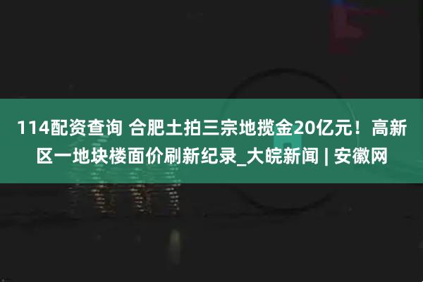114配资查询 合肥土拍三宗地揽金20亿元！高新区一地块楼面价刷新纪录_大皖新闻 | 安徽网